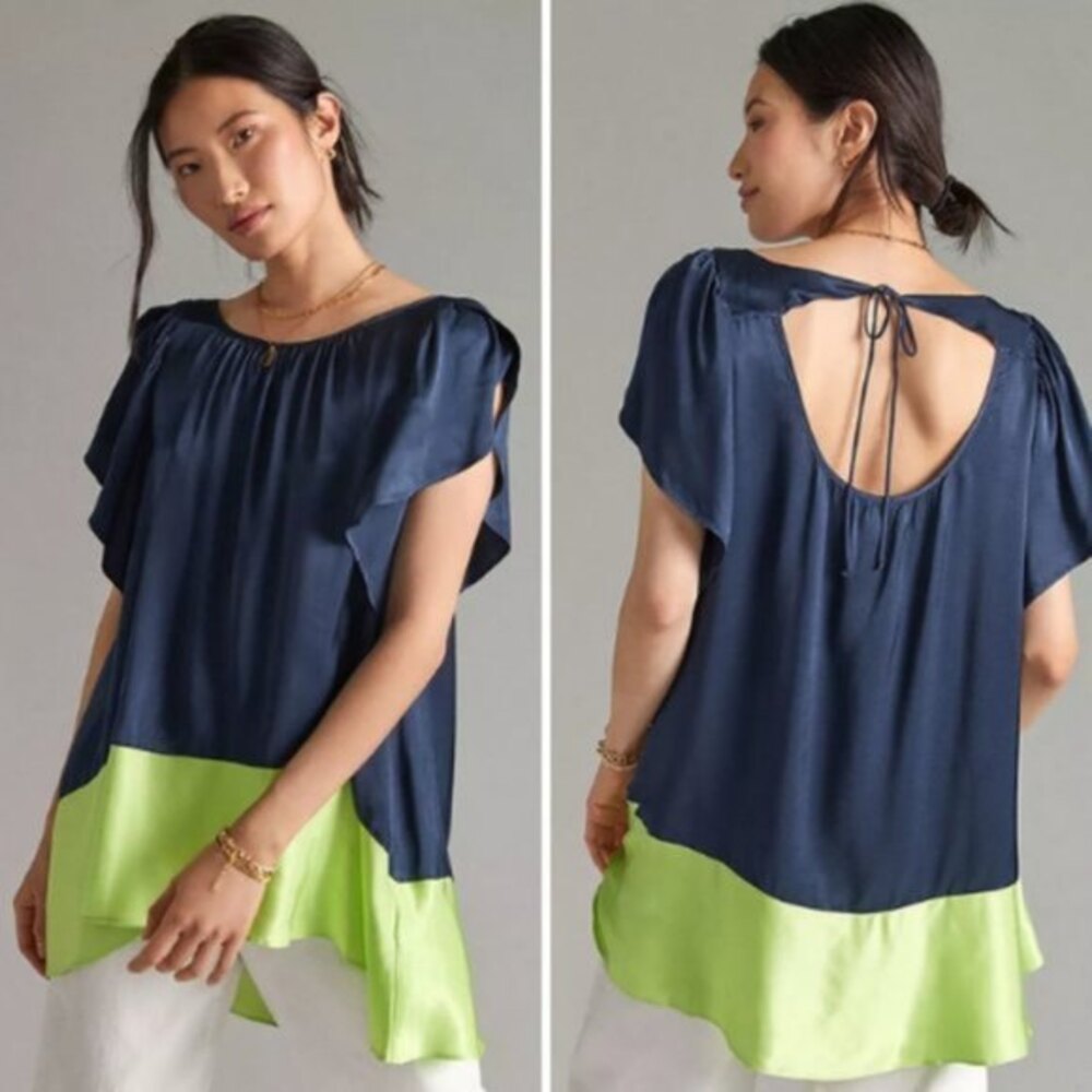 Anthropologie Maeve Colorblocked Flutter Sleeve Tunic Blouse (NWT)